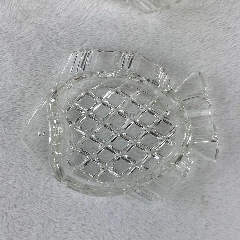 VTG Czechoslovakian Cubist Clear Glass Fish Ashtray Petite Set of 4, 4”